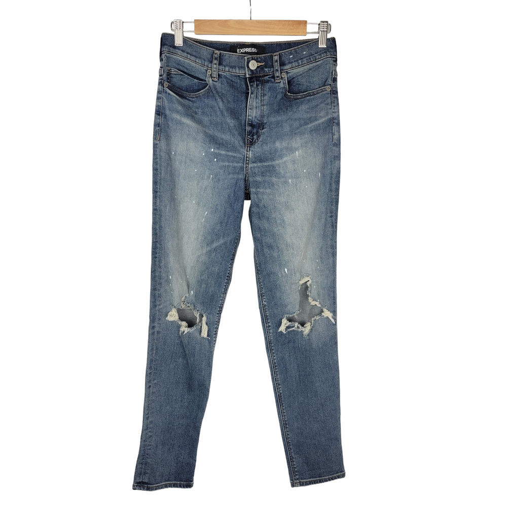 Express Distressed Girlfriend High Rise Denim Jeans 2